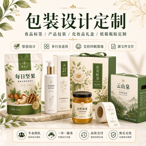 包装设计食品标签产品包装化妆品礼盒纸箱瓶贴定制