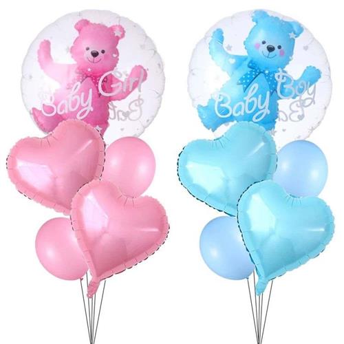 4D Transparent Baby Boy Girl Blue Pink Bubble Balloon Bear F