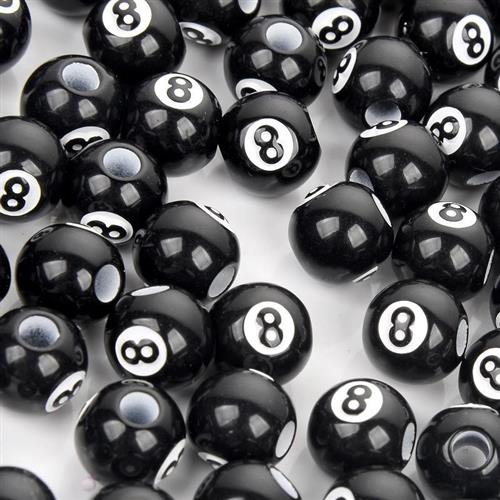 30pcs Acrylic Big Hole Billiards Black 8 Word Ball Beads For