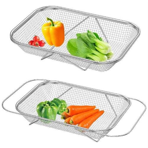 New 2Pcs Over the Sink Colander Stainless Steel Over the