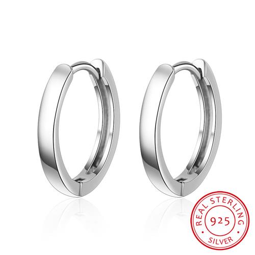 Smooth Round Hoop Earrings Genuine 925 Sterling Silver 14mm