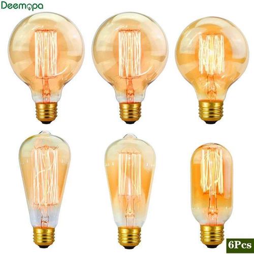 6pcs/lot Retro Edison Bulb C35 T45 ST64 G80 G95 A60 Filament