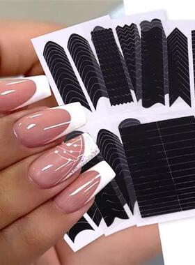 French Strip Line Nail Art Fringe Tip Wavy Template Stickers