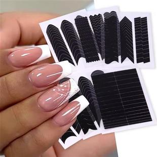 French Strip Line Nail Art Fringe Tip Wavy Template Stickers