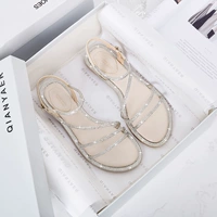 Giày sandal lưới đỏ nữ 2019 hè mới thần tiên siêu lửa hoang dã đế bằng thấp gót rhinestone giày thủy triều Roman - Sandal giày sandal nữ đi học