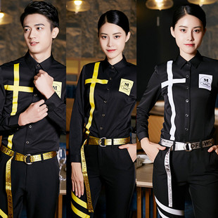 套装 长袖 咖啡美容师夜场少爷服衬衫 2022酒吧KTV服务员工作服秋季