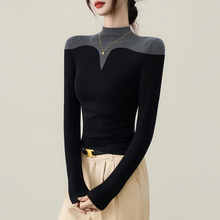 半高领针织撞色打底衫女秋冬内搭2025新款修身设计感长袖洋气上衣
