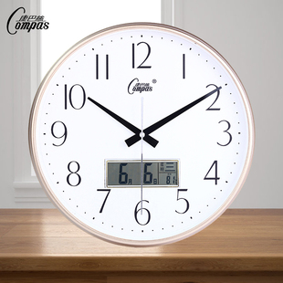 康巴丝13英寸轻奢简约挂钟客厅静音个性 扫秒机芯圆形创意玻璃挂墙