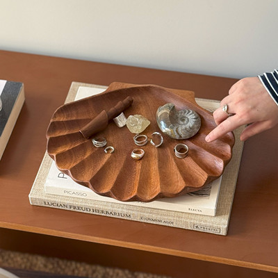 【Onda】贝壳托盘置物盘实木茶盘首饰盘中古家居摆件软装乔迁礼物