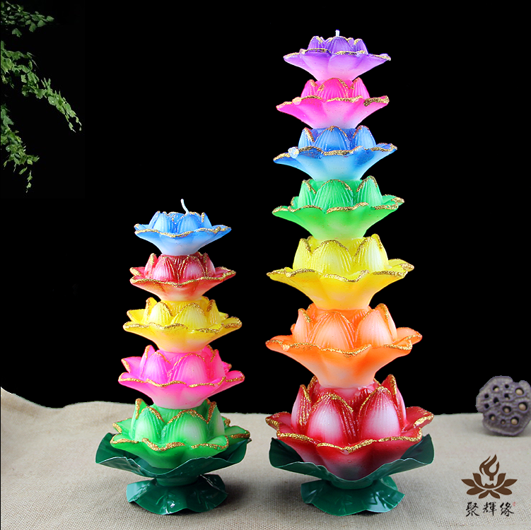 明福缘明缘轩 彩色莲花蜡烛荷花蜡烛塔形蜡烛 五层七层九层莲花灯