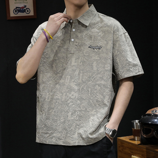 特大码美式翻领polo衫男短袖t恤男士夏季新款宽松ins潮牌男款体恤