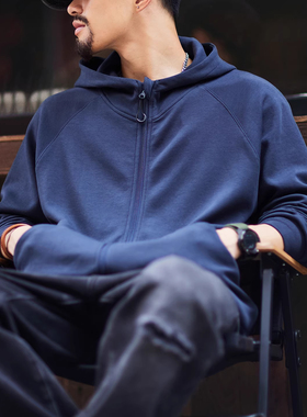 大码宝蓝色插肩袖开衫卫衣男春秋新款宽松连帽休闲拉链上衣外套潮