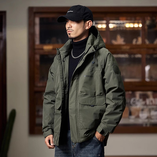 大码美式工装羽绒服男冬季连帽户外硬汉机能加厚美拉德猎装外套潮