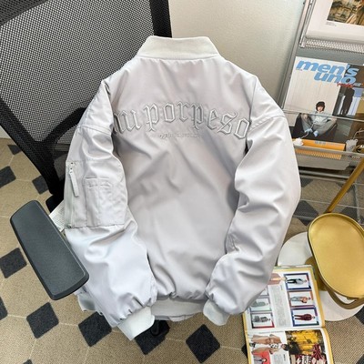 大码300斤秋冬美式刺绣外套