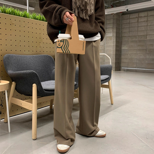 300斤休闲西装 韩系潮流垂感长裤 裤 直筒宽松拖地长裤 子 男秋季 大码