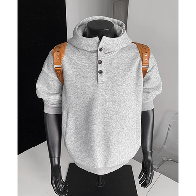 特大码美式boxy短款连帽卫衣男