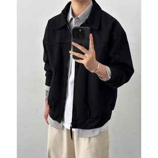 大码黑色正肩行政夹克男款公务员职场正式穿搭短款翻领棒球外套潮