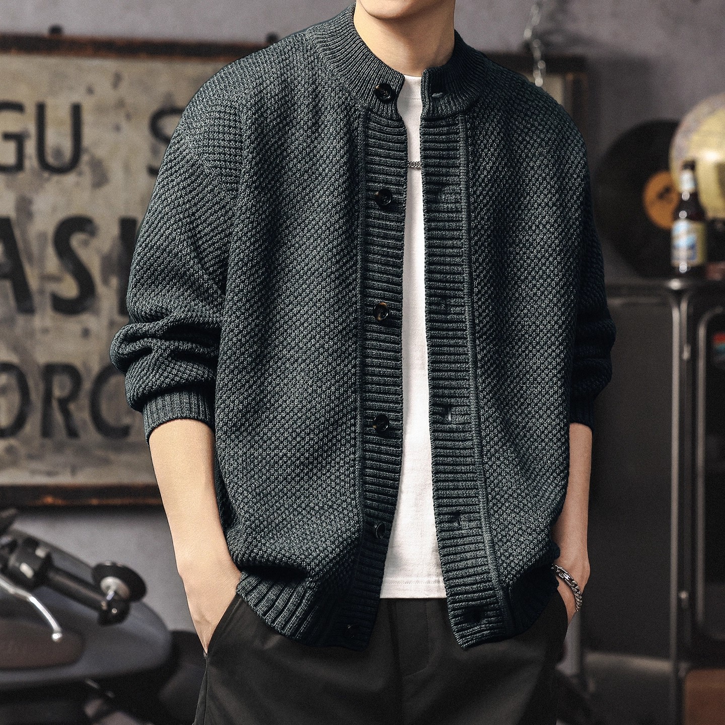 大码冬季加厚保暖毛衣开衫外套男士慵懒风重磅针织衫百搭休闲上衣