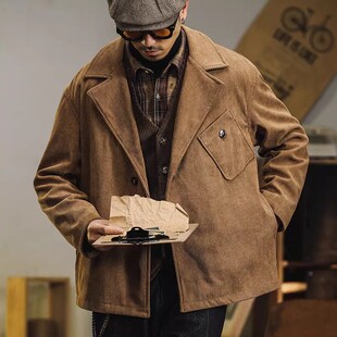 大码秋冬高级感男士英伦雅痞复古小西装休闲夹克港风宽松西服外套