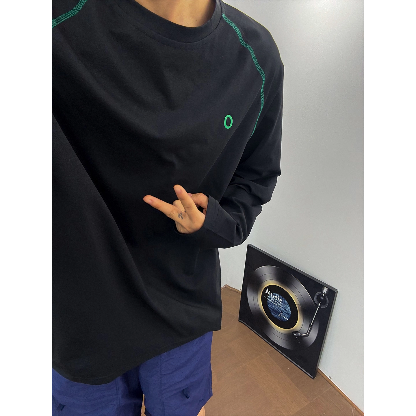 大码黑色户外登山徒步长袖T恤男秋季美式潮牌运动骑行服健身体恤2