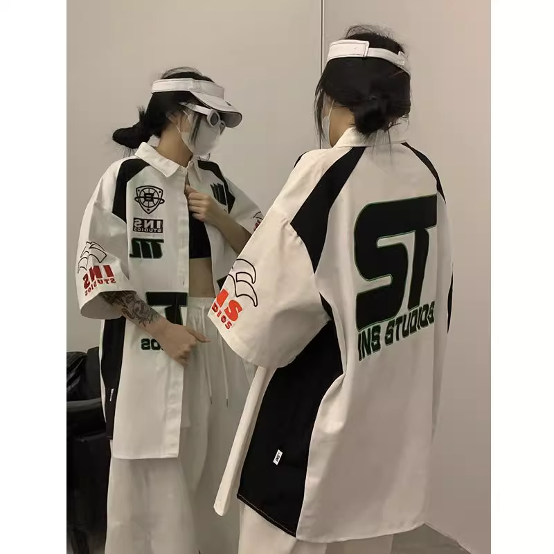 大码美拉德复古短袖衬衫男女装夏