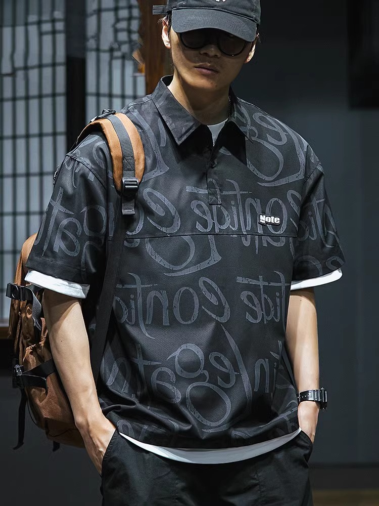 大码300斤短袖衬衫男士工装潮牌宽松半袖夏季薄款速干印花t恤衬衣