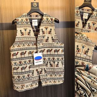 双面提花重磅无袖 男士 坎肩外套马甲背心潮 日系复古名族风夏季 大码