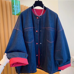 大码300斤高端欧货撞色牛仔外套男女春秋款美式复古宽松大版夹克