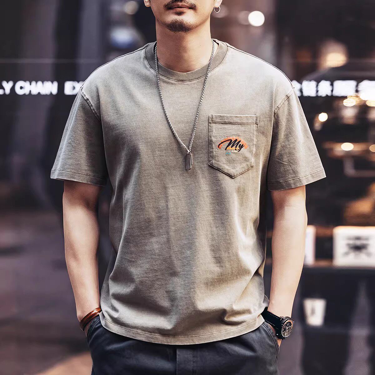 大码美式潮牌复古短袖T恤男夏季新款宽松休闲圆领纯棉打底衫体恤