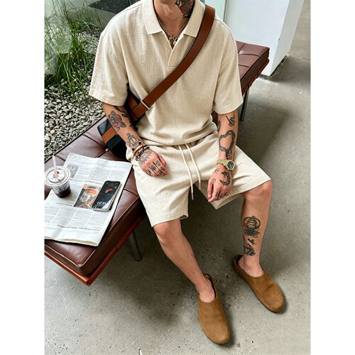 300斤老钱风天丝亚麻男套装