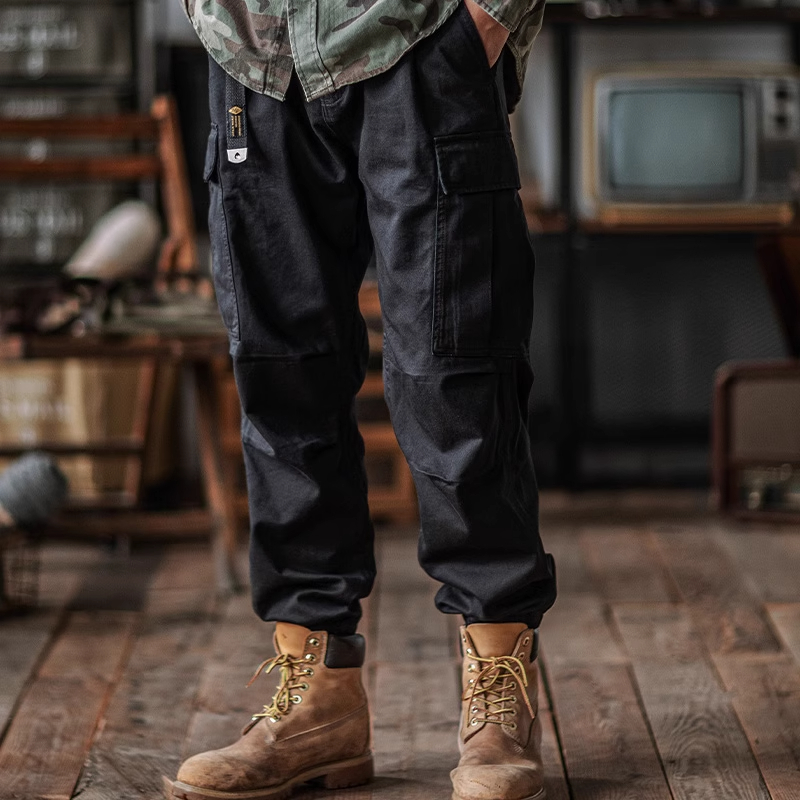 大码阿美咔叽束脚口袋工装裤男