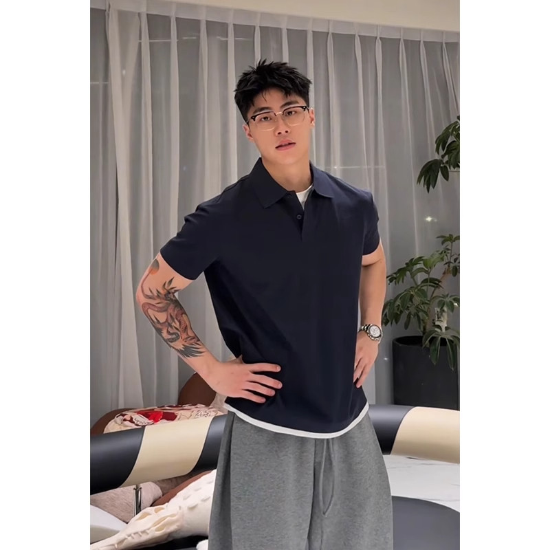 大码300斤假两件POLO衫短袖男款夏季翻领五分袖高级感重磅正肩t恤,男装,Polo衫,淘宝优惠券,粉丝福利购,淘宝优惠卷