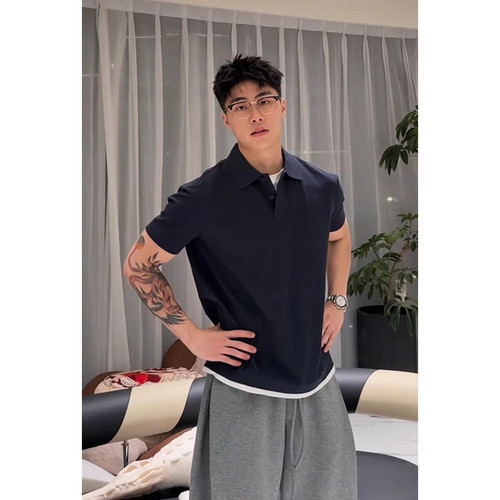 大码300斤假两件POLO衫短袖男