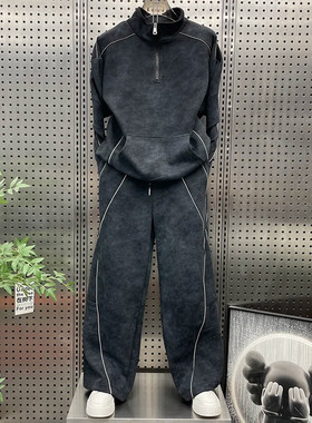 大码300斤男款春秋痞帅卫衣套装
