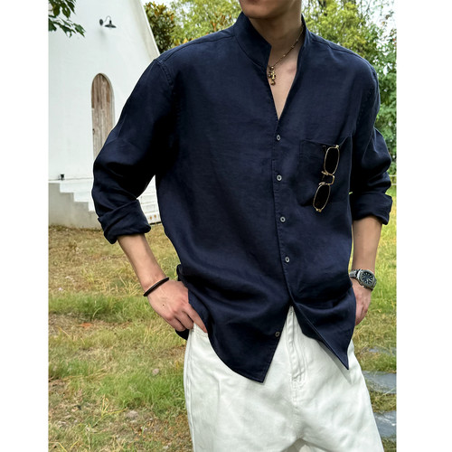 大码300斤男亚麻老钱风衬衫