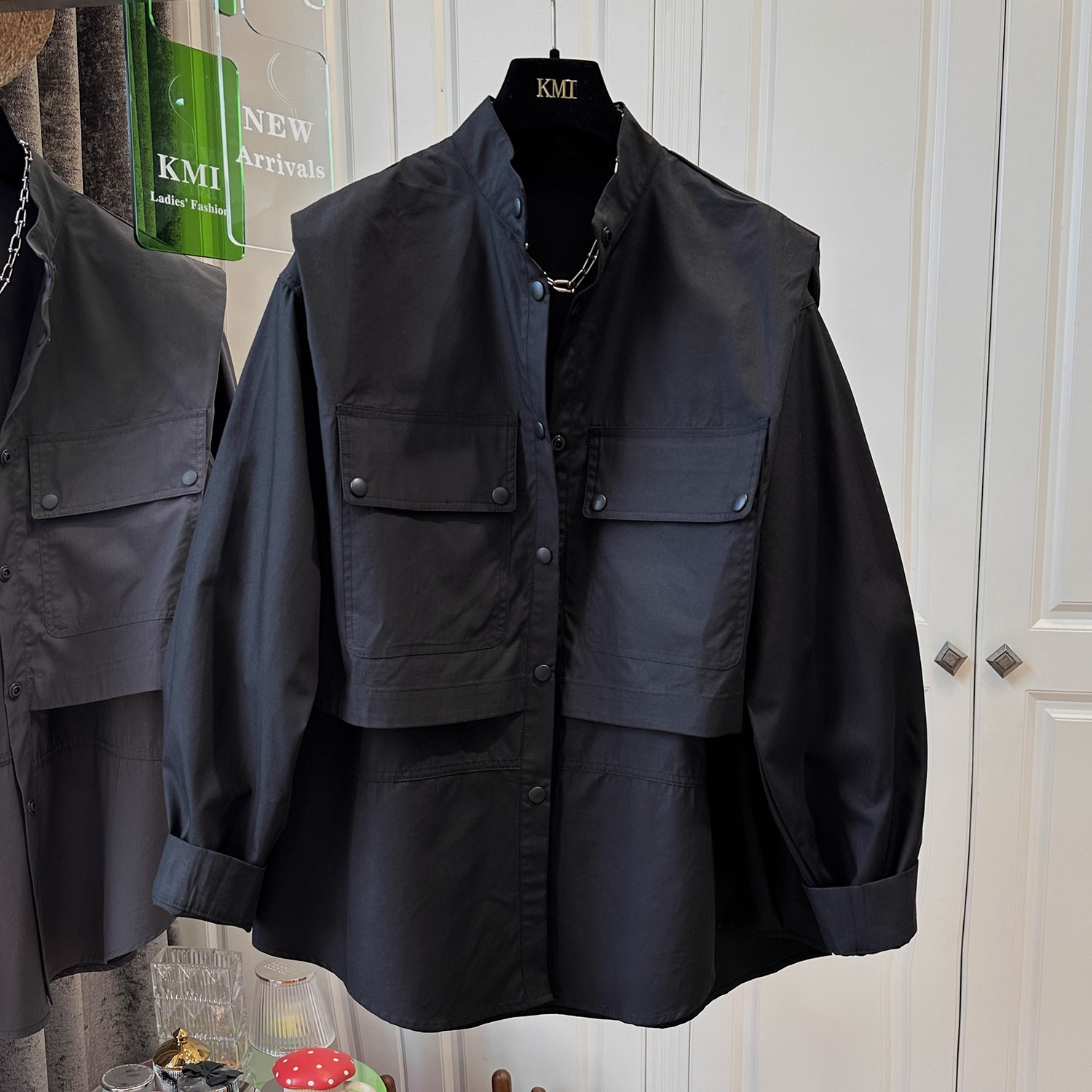 大码300斤假两件多口袋马甲拼接衬衫男女衬衣外套纯色立领单排扣,男装,衬衫,淘宝优惠券,粉丝福利购,淘宝优惠卷