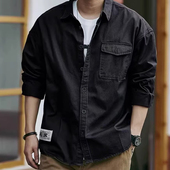 300斤美式 长袖 重磅工装 大码 衬衫 男外套2024春秋潮牌宽松男士 寸衫