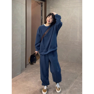 大码300斤韩系休闲运动服套装男女春秋款百搭圆领卫衣卫裤两件套2