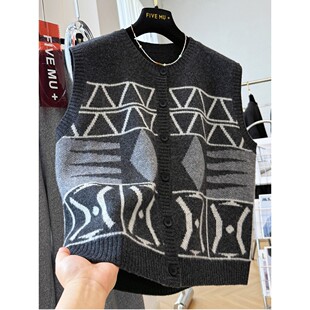 特大码300斤高端复古圆领毛衣马甲男女款秋冬宽松无袖坎肩针织衫