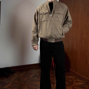 大码威尔士亲王千鸟格哈灵顿羊毛混纺夹克短宽立体剪裁外套男女款