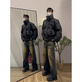 大码300斤短款羽绒棉服男冬季夹棉高领面包服高级感工装加厚外套