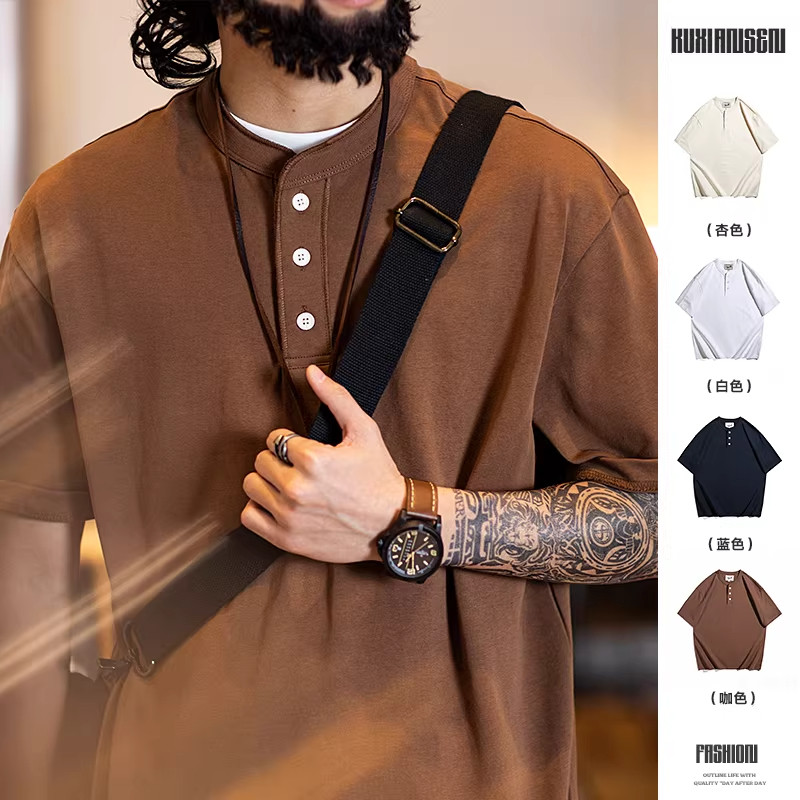 大码亨利领短袖t恤男士夏季新款美式复古polo衫男款纯棉休闲半袖,男装,T恤,淘宝优惠券,粉丝福利购,淘宝优惠卷