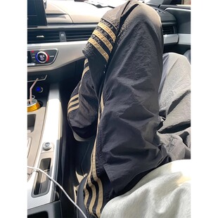 条纹休闲伞兵裤 薄款 男宽松运动冲锋裤 直筒工装 大码 长裤 300斤夏季