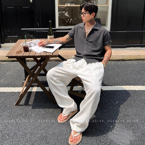 大码300斤老钱风亚麻裤子男夏