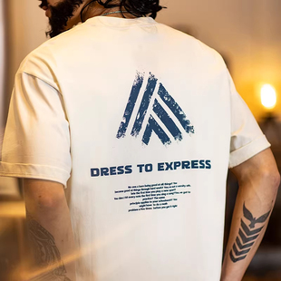 大码美式休闲印花短袖t恤男夏季新款纯棉微宽松圆领上衣半袖男款