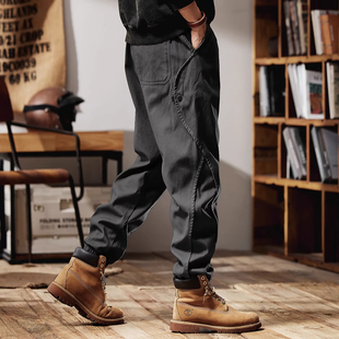 大码美式复古工装裤男士春秋款潮牌宽松阿美咔叽束脚弹力休闲裤子