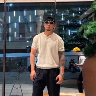 大码300斤美式肌理感亨利衫短袖T恤男高级老钱慵懒宽松华夫格上衣