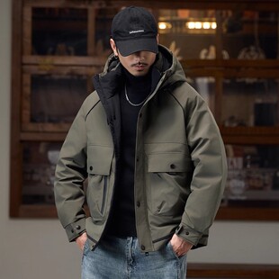 大码美式复古工装羽绒服男款冬季加厚新款男士宽松连帽冲锋衣袄子