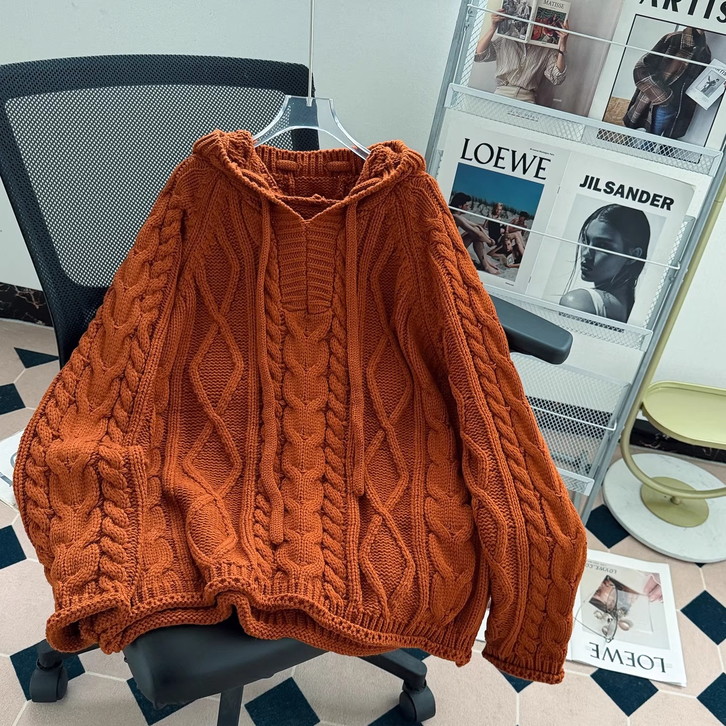 大码300斤复古麻花连帽毛衣男女