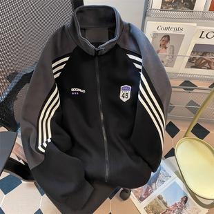 复古宽松百搭撞色夹克 运动立领外套男秋季 特大码 300斤潮牌插肩袖